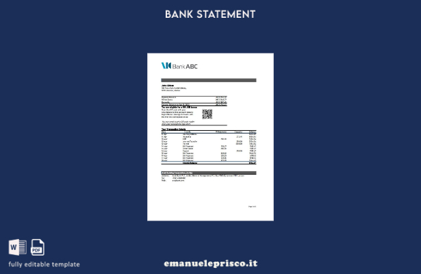 modello Excel di estratto conto bancario Jordan ABC in stile verificato